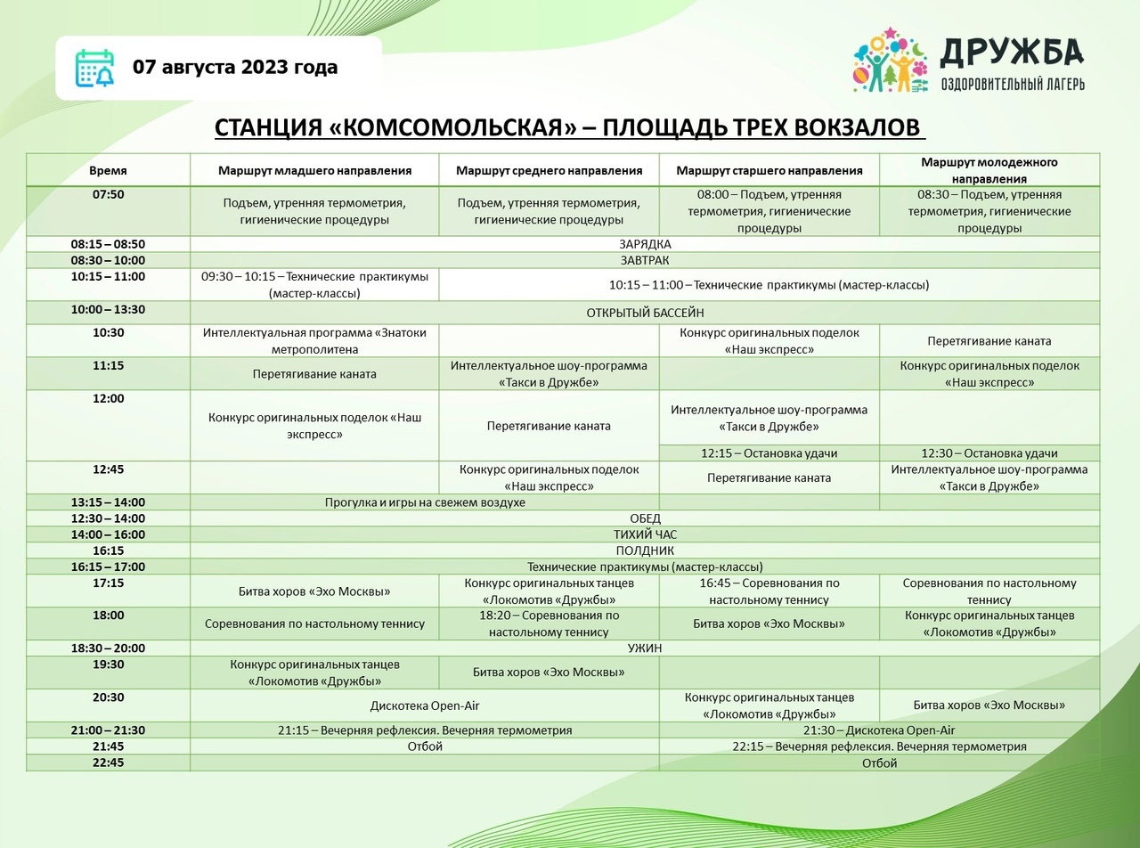 План мероприятий на день дружбы в лагере