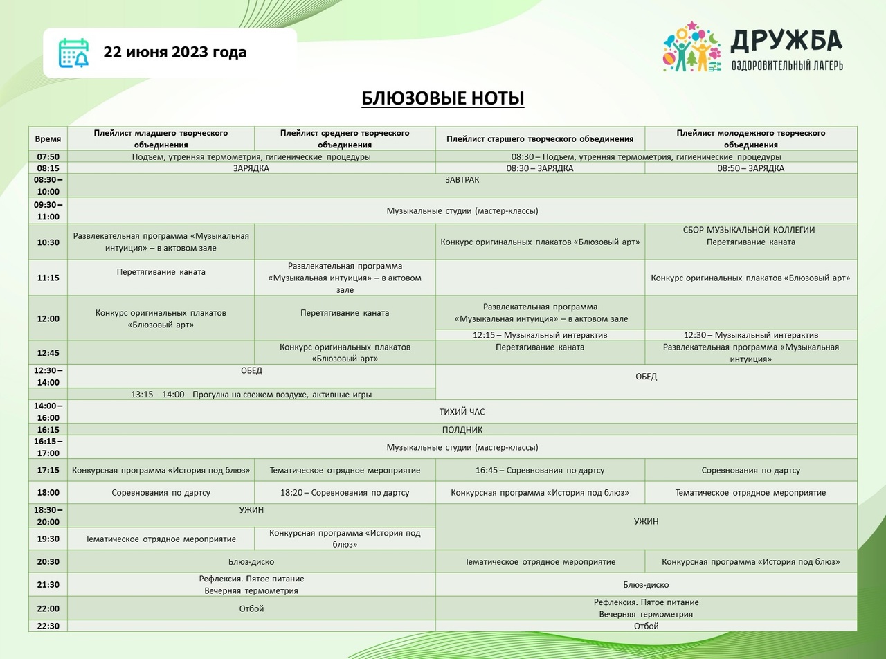 План мероприятий на день дружбы в лагере