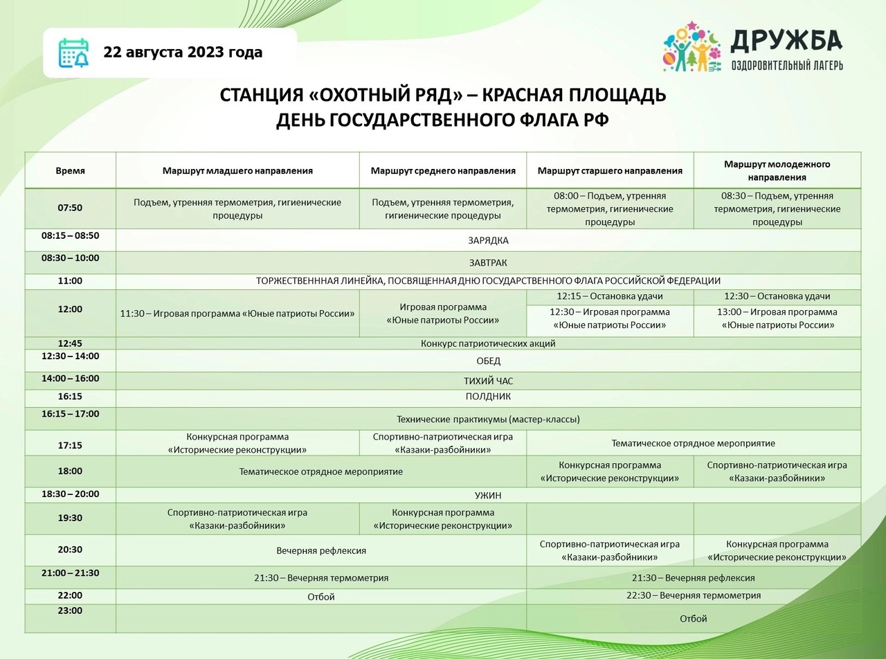 План мероприятий на день дружбы в лагере