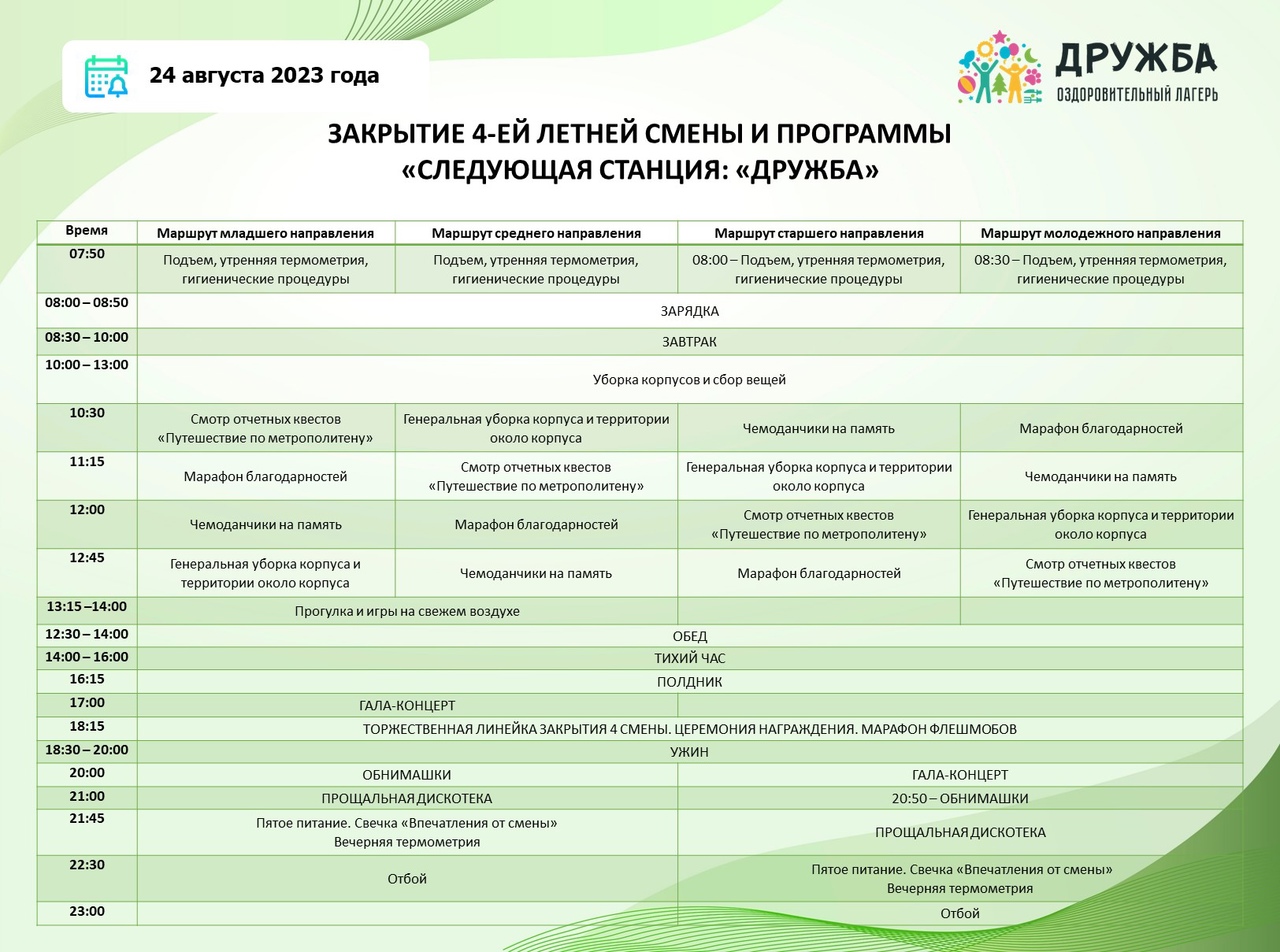 План мероприятий на день дружбы в лагере