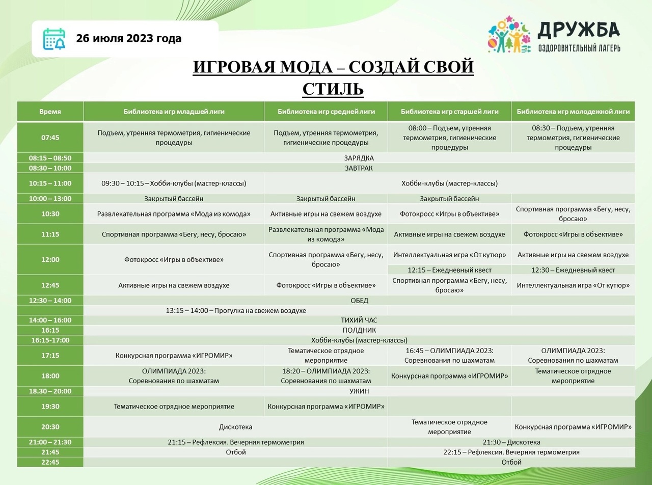 День дружбы в лагере план мероприятий