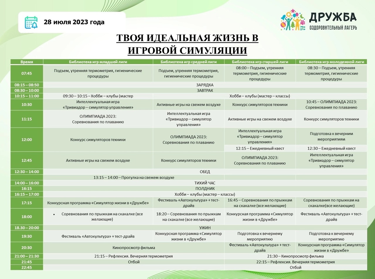 План мероприятий на день дружбы в лагере