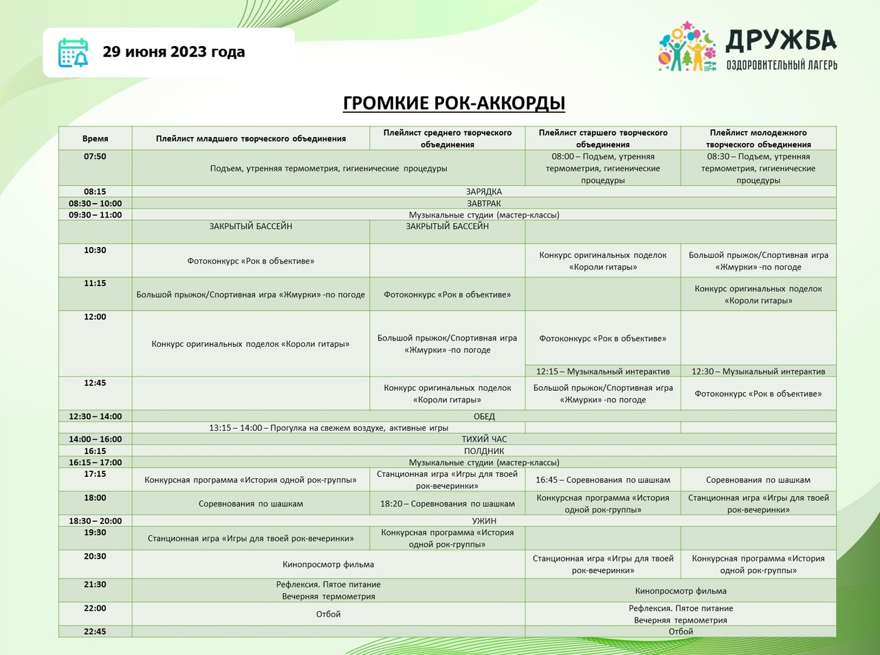 План мероприятий на день дружбы в лагере