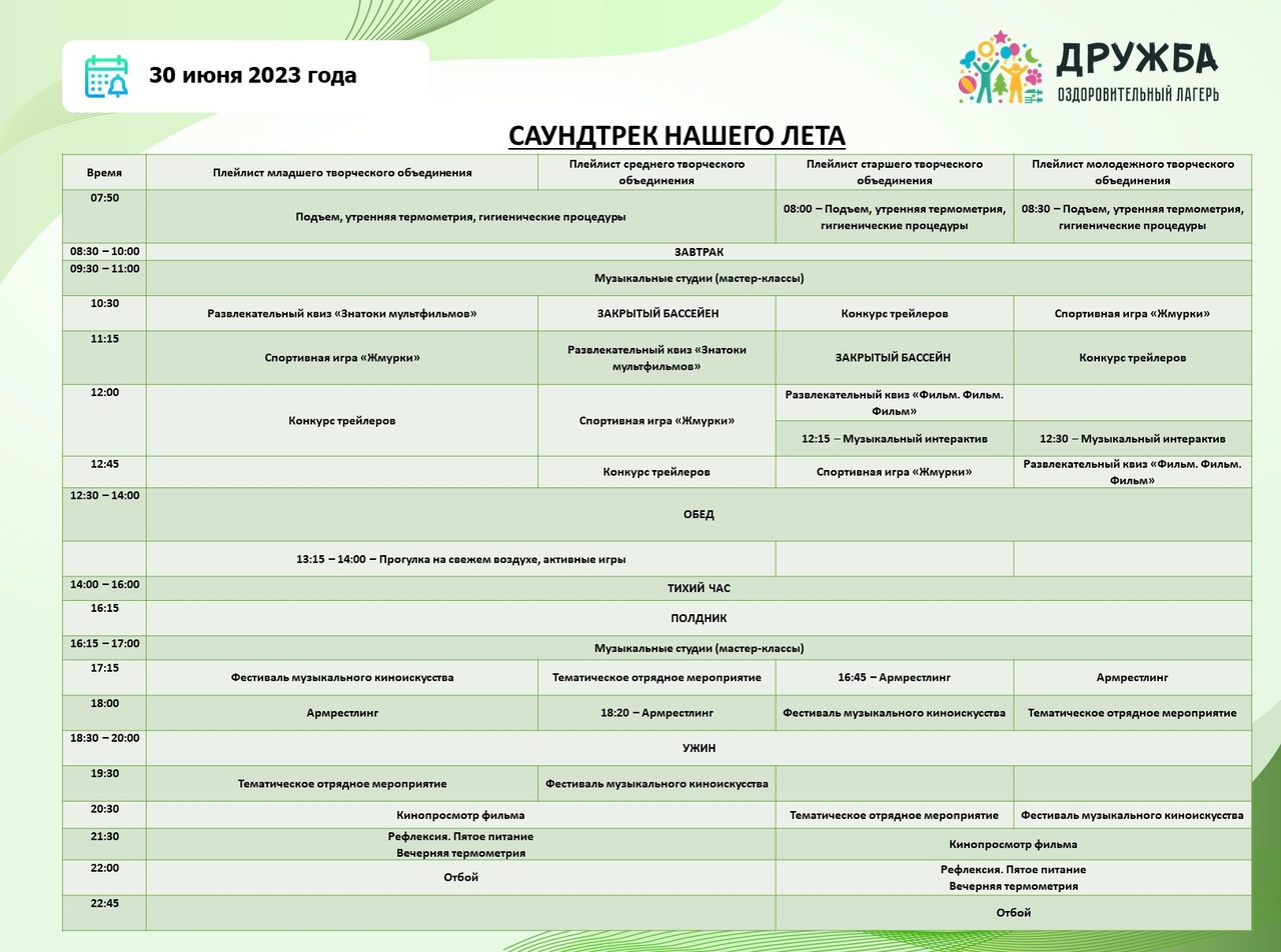 План мероприятий на день дружбы в лагере